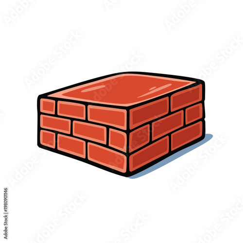Red brick object with defined edges and mortar lines cartoon illustration