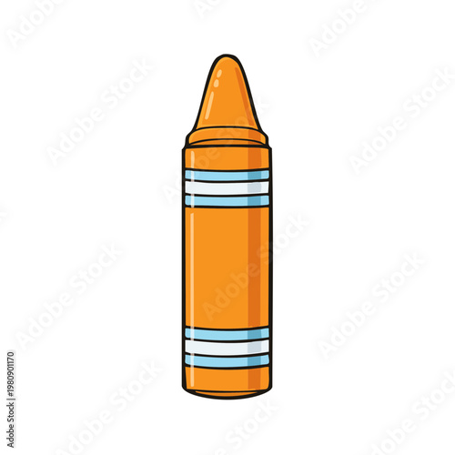 Single Orange Crayon with Blue Stripes Simple Illustration for Art and Creativity