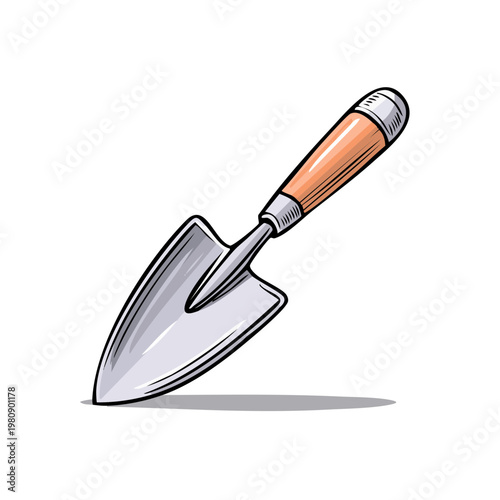 Hand Drawn Gardening Trowel With Wooden Handle Illustration