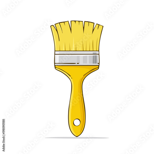 Bright yellow paint brush with a hole in the handle for hanging tool illustration