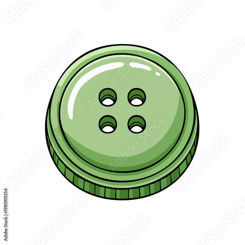 Simple green sewing button with four holes illustration on white background