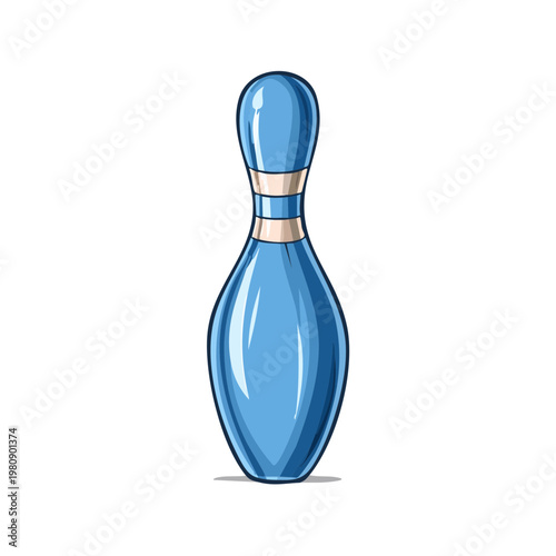 Blue Bowling Pin Isolated on White Background Sports Game Equipment