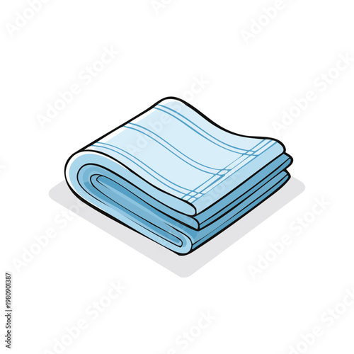 Clean Folded Blue Handkerchief with Stripes Isolated on White Background