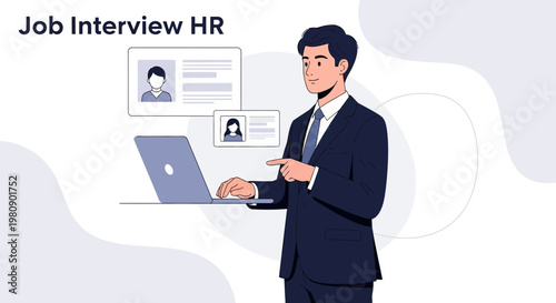 HR Manager Conducting Job Interview Online Using Laptop, Candidate Resumes Displayed