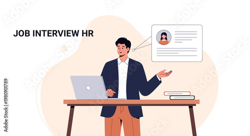 HR Manager Conducting Job Interview with Candidate Profile on Screen
