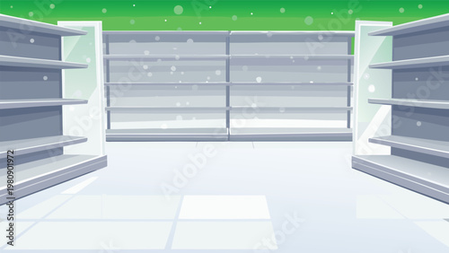 End of Sale Empty Store Scene Vector Illustration