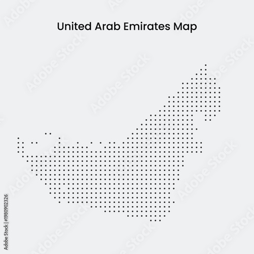 A map of the United Arab Emirates represented by black dots on a white background