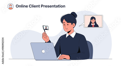 Online Client Presentation: Woman Video Conferencing with Client on Laptop