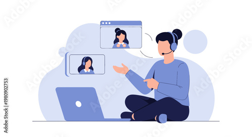 Online meeting with video calls, remote work, teamwork, and communication concept