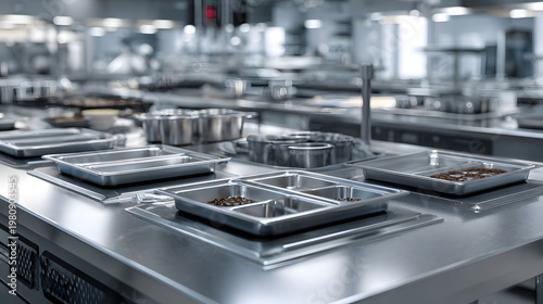 Stainless steel serving pans food preparation line commercial kitchen buffet counter modern catering