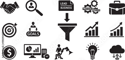 Business strategy and marketing concept icons for success and growth