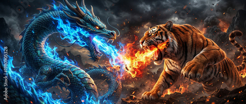 Dragon vs Tiger Elemental Clash, Blue Fire vs Red Fire