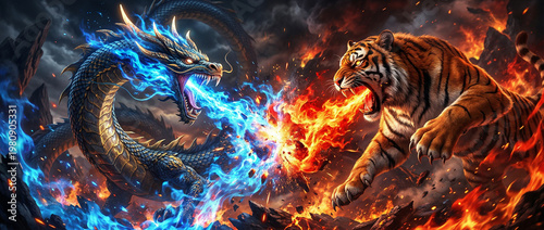 Dragon vs Tiger Elemental Clash, Blue Fire vs Red Fire