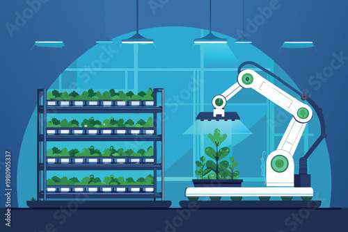 Future Smart Vertical Farm Scene Vector Illustrat