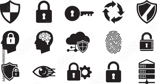 Security and protection icons for safety and privacy concepts