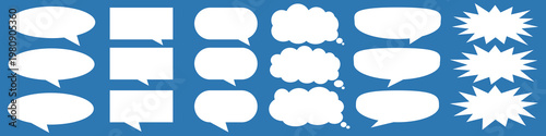 A set of chat box designs for comments on social media or comics. Vector designs of speech bubbles, text boxes, and conversation chat columns in comics.	
