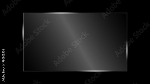 Transparent glossy clear glass plate screen panel with light reflective surface on black background. Glass effect for design and mockup, clean shiny glass sheet. Vector illustration.