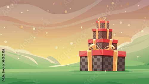 Gift Boxes Sale Stack Scene Vector Illustration o