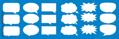 A set of chat box designs for comments on social media or comics. Vector designs of speech bubbles, text boxes, and conversation chat columns in comics.	
