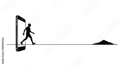 man stepping out of smartphone screen to freedom