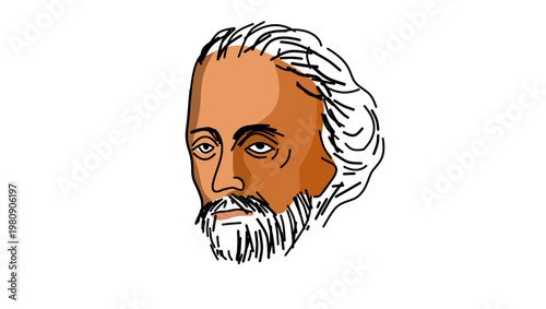 Edmund Spenser portrait, flat vector illustration