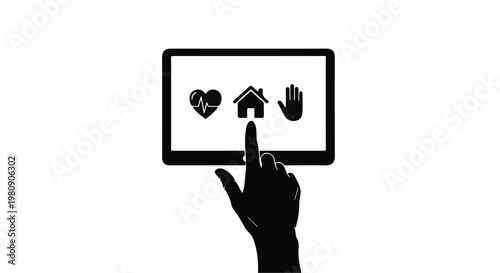 hand touching screen with social media icons