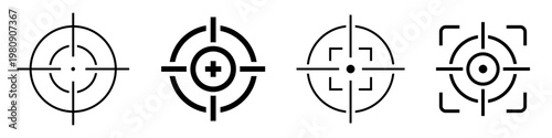 Aim target icon set. Gun target, focus, sniper, shoot, reticle, sharpshooter, crosshair symbol on white background - stock vector.