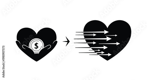 heart with money transformed into heart with arrows