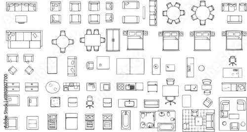 Top View Interior Furniture and Floor Plan Icons Set for House Design and Architecture