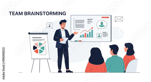 Team Brainstorming Meeting: Presentation with Charts and People