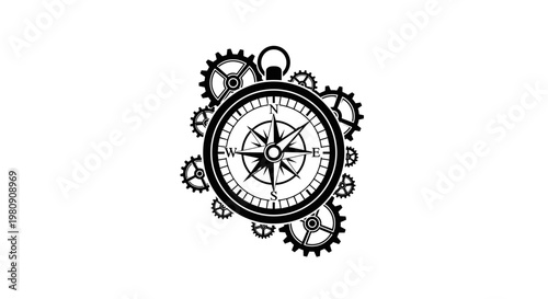 Steampunk compass with gears.