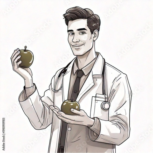 Doctor holding two green apples in his hands.