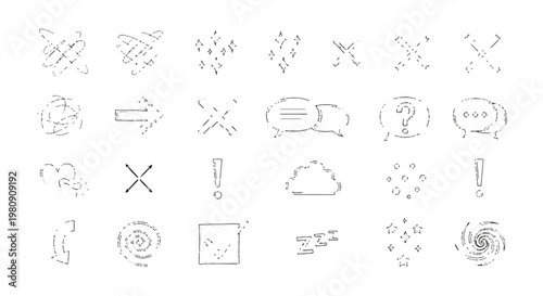 Collection of hand-drawn sketchy icons and symbols with collection illustration creative iconography template traditional
