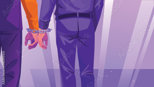 Handcuffed Inmate Scene Vector Illustration of pr