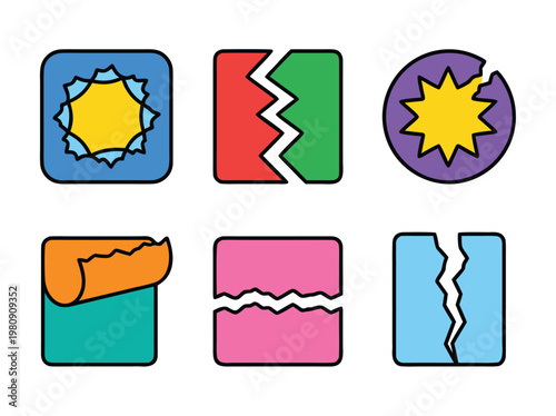 Abstract Geometric Shapes Broken or Cracked Icons.