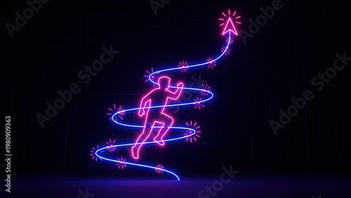 Dynamic Neon Runner Ascending a Bright Path Towards Radiant Success and Future Goals