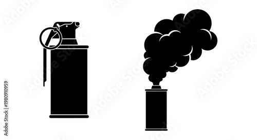 Black silhouette illustration of a grenade and its smoke plume