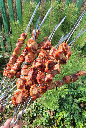 Grilled meat skewers shashlik outdoor