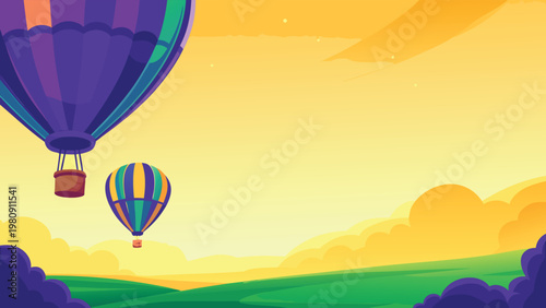 Hot Air Balloon Ride Scene Vector Illustration of