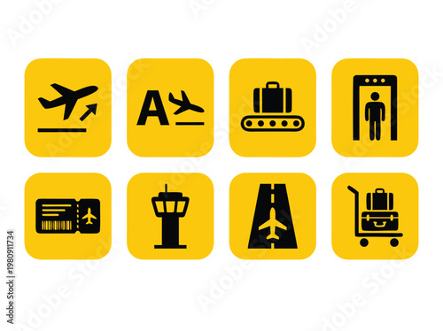 Airport Icons Set Vector Illustration.