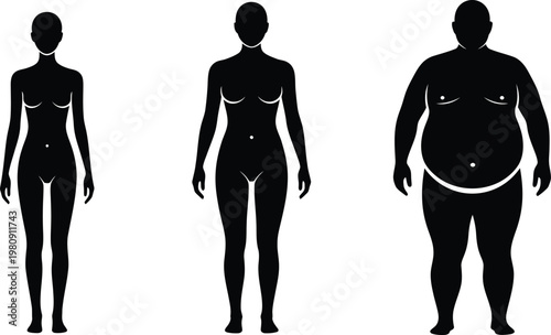 Set of female body silhouettes showing different weight stages