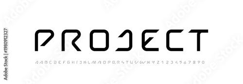 Technical future font, trendy digital cyber alphabet, letters from A, B, C, D, E, F, G, H, I, J, K, L, M, N, O, P, Q, R, S, T, U, V, W, X, Y, Z and numbers from 0, 1, 2, 3, 4, 5, 6, 7, 8, 9 for design