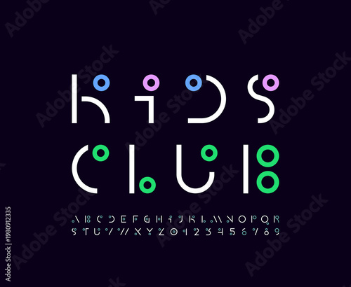 Art font, logo alphabet, letters from A, B, C, D, E, F, G, H, I, J, K, L, M, N, O, P, Q, R, S, T, U, V, W, X, Y, Z and numbers from 0, 1, 2, 3, 4, 5, 6, 7, 8, 9 for brand name design, vector illustrat
