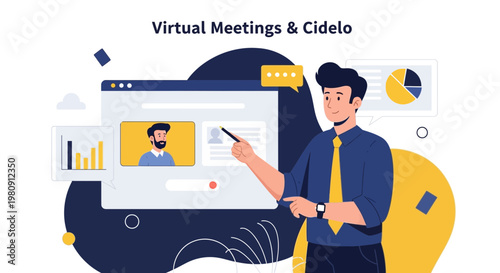 Virtual Meeting Presentation: Man Explaining Online Collaboration and Data Analysis