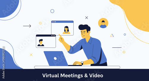 Virtual Meetings and Video Conferencing Concept with People on Laptop Screen