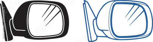Car side mirror icon design for automotive parts catalog and vehicle repair service illustration showing rear view exterior component isolated on background art.