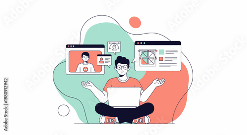 Young designer working on laptop, collaborating online with remote team