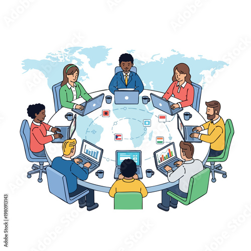 Diverse Business Team in a Meeting Collaborating Over Digital Devices