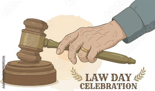 Law Professional Hand Striking Wooden Gavel for Justice Verdict During Law Day