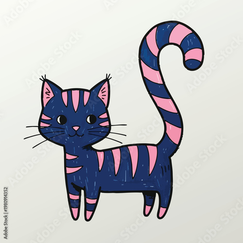 Cute Cartoon Cat Illustration with Striped Tail for Creative Designs